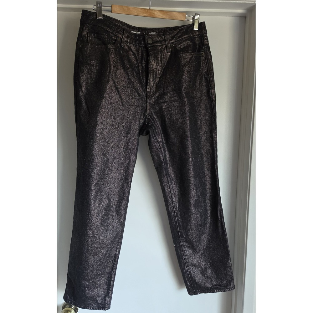 Old Navy Women's Shimmering Straight Jeans 10 Black Mid Rise 27in Inseam Denim